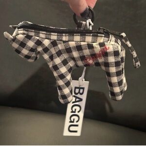 NEW! BAGGU horse charm in gingham black and white & embroidered logo NWT